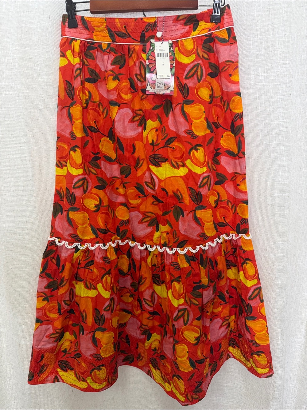 Farm Rio Anthropologie Floral Red Tiered Midi Skirt Size Medium Brand New W/Tags